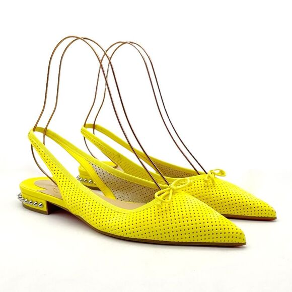 Christian Louboutin Citron Perforated Suede Spiked Hall Slingback Flats Size 40 - Picture 7 of 16